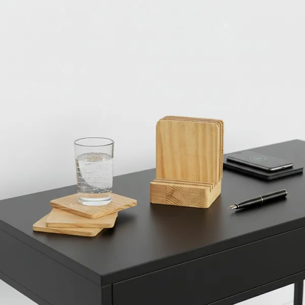 Wooden_Coaster_Set_With_Holder_Natural_Wood_Square_Shape_Set_Of_6