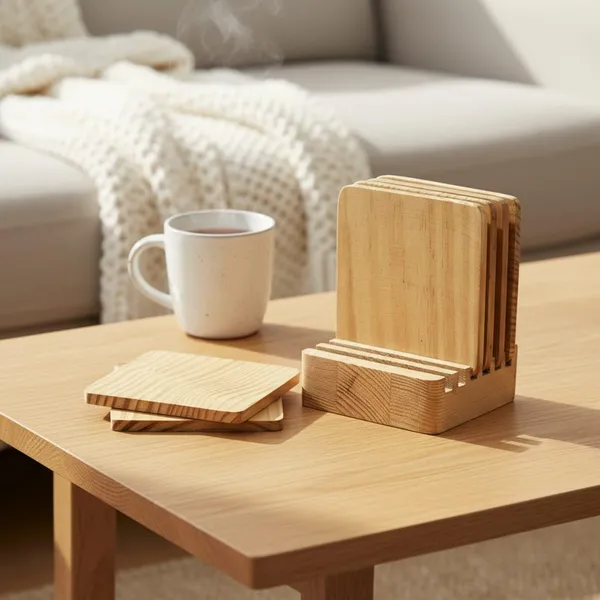 Wooden_Coaster_Set_With_Holder_Natural_Wood_Square_Shape_Set_Of_6