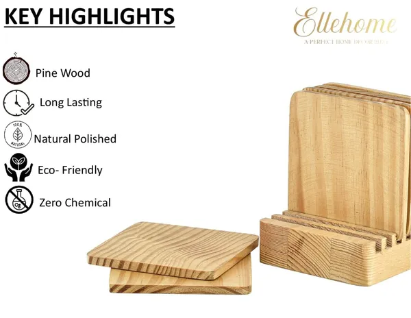 Wooden_Coaster_Set_With_Holder_Natural_Wood_Square_Shape_Set_Of_6