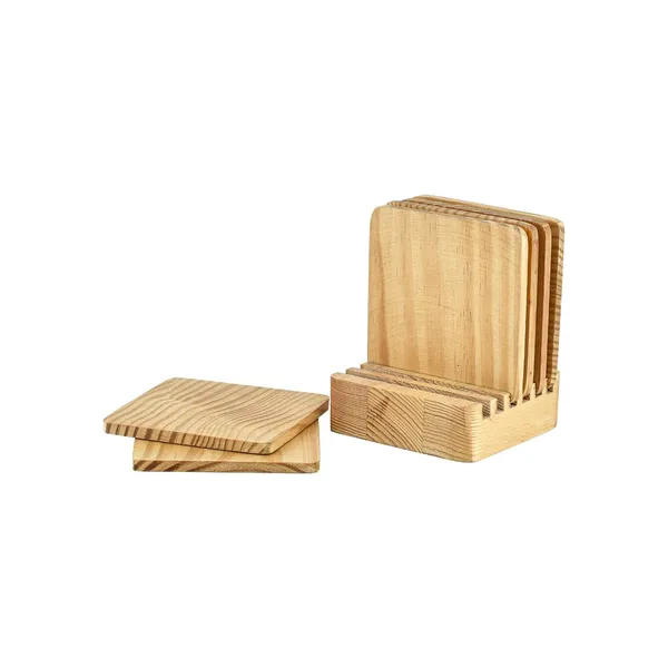 Wooden_Coaster_Set_With_Holder_Natural_Wood_Square_Shape_Set_Of_6