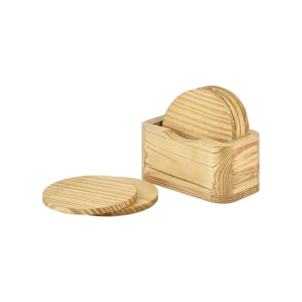 Wooden_Coaster_Set_With_Holder_Natural_Wood_Round_Shape_6_Pieces