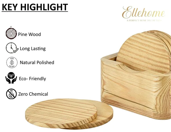 Wooden_Coaster_Set_With_Holder_Natural_Wood_Round_Shape_6_Pieces