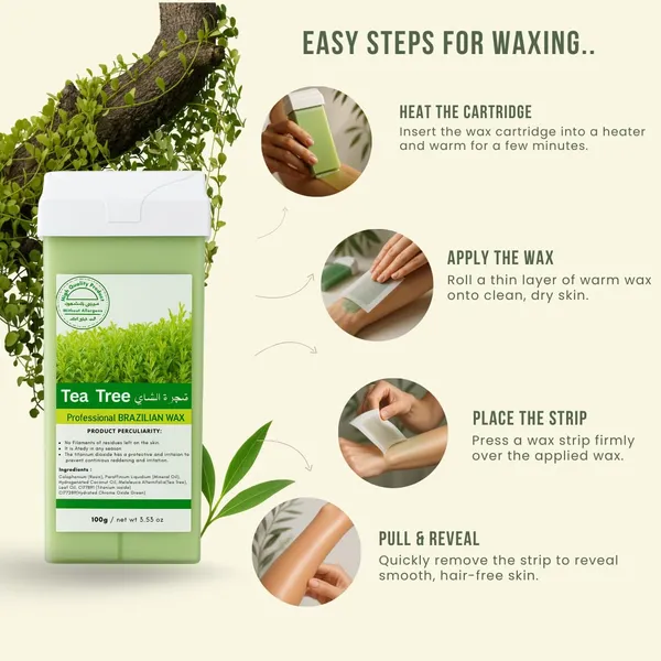 Tea_Tree_Wax_Cartridge_100g_With_Wax_Strips_Professional_Roll_On_Hair_Removal_Kit_Natural_Tea_Tree_Formula_For_Smooth_Skin_Salon_Home_Use(Pack_of_2)