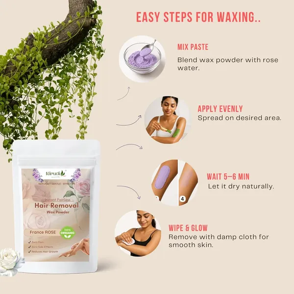 France_Rose_Facial_Wax_Powder_5_Min_Painless_Natural_Hair_Removal_Powder_For_Face_Body_Herbal_Chemical_Free_Waxing_Alternative_No_Irritation_Smooth_Skin_100g(Pack_of_2)