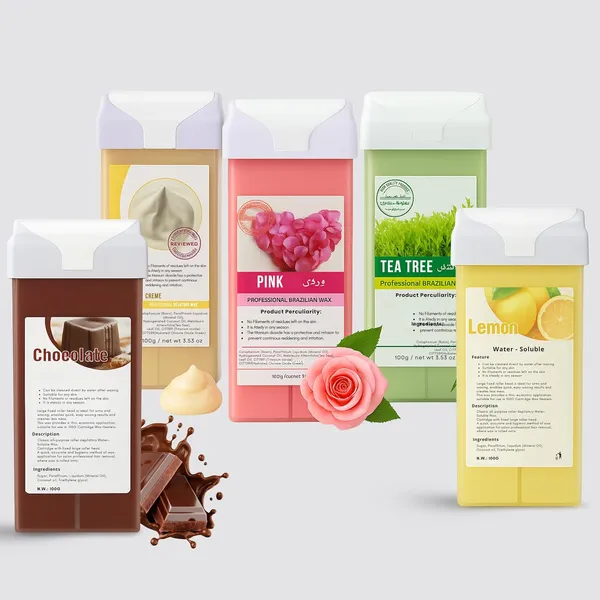 Roll_On_Wax_Cartridge_Combo_100g_Tea_Tree_Creme_Rose_Chocolate_Lemon_Professional_Wax_Roller_Refills_For_Women_Men_Full_Body_Strip_Waxing_Kit_Pack_Of_5