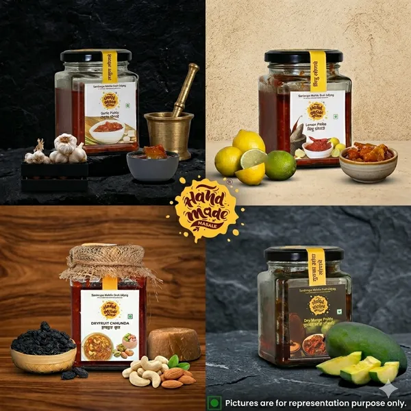 Ghar_Ka_Swad_Pickle_Combo_–_4_Flavours_Pack_(200g_Each)_|_Mango,_Garlic,_Lemon_&_Dryfruit_Chunda