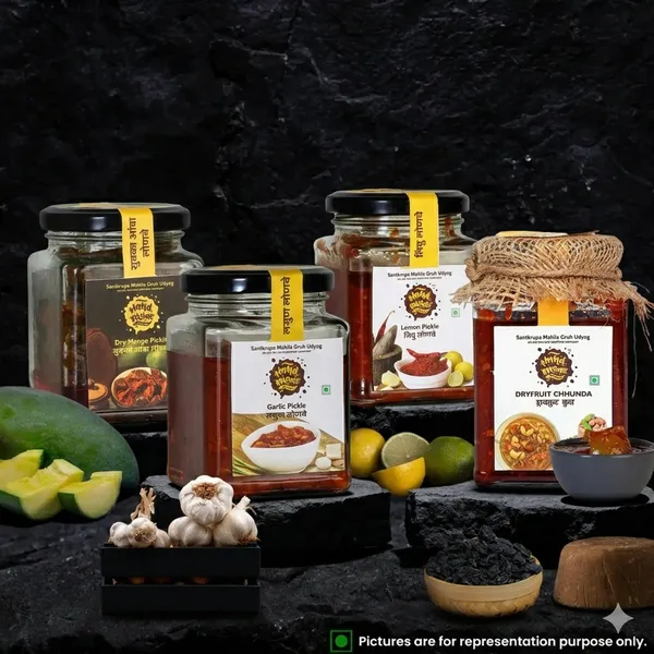 Ghar_Ka_Swad_Pickle_Combo_–_4_Flavours_Pack_(200g_Each)_|_Mango,_Garlic,_Lemon_&_Dryfruit_Chunda