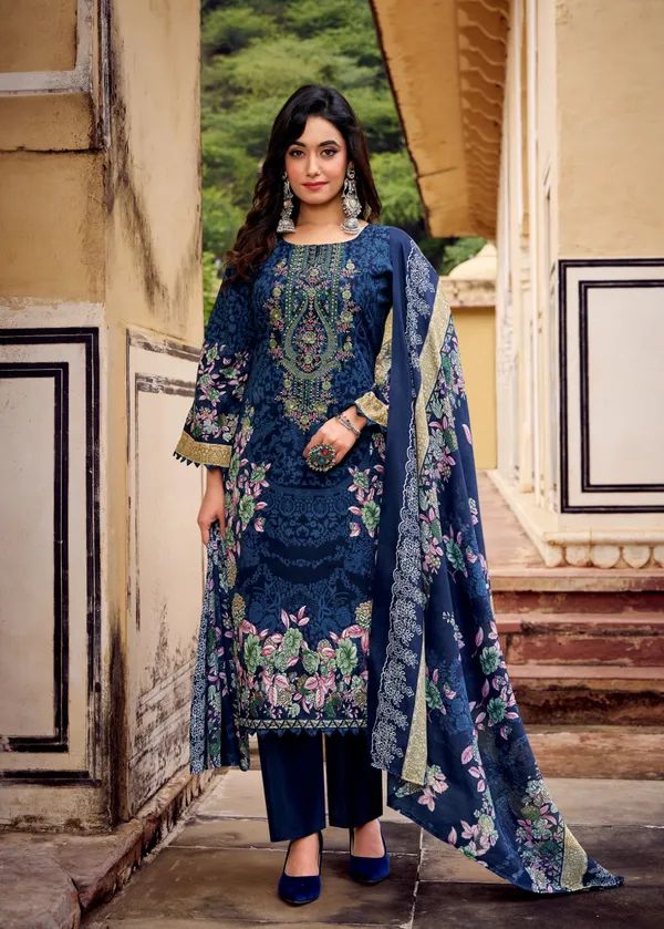 Unstitched_Navy_Blue_Cotton_Embroidered__Salwar_Kameez_With_Dupatta_For_Women