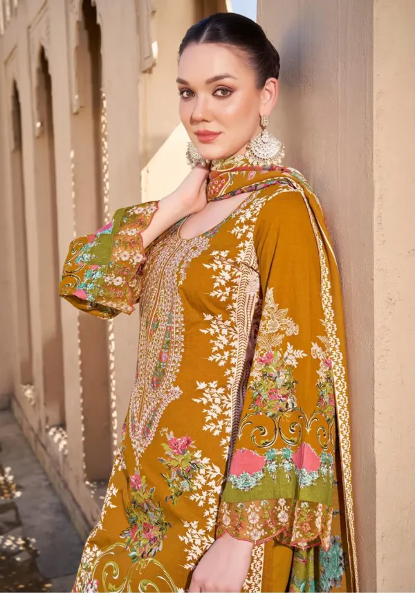 Unstitched_Mustard_Cambric_Cotton_Embroidered__Suit_For_Women