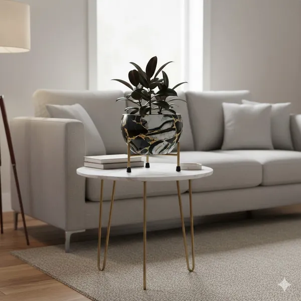 Contemporary_Marble_Print_Planter_With_Gold_Metal_Stand