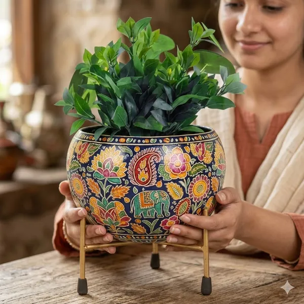 Traditional_Paisley_Floral_Print_Planter_With_Gold_Stand