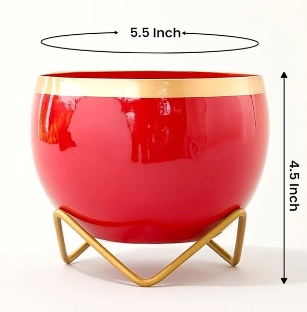 Modern_Solid_Red_Bowl_Planter_With_Gold_Metal_Stand