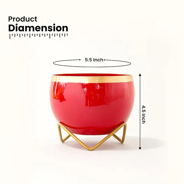 Modern_Solid_Red_Bowl_Planter_With_Gold_Metal_Stand
