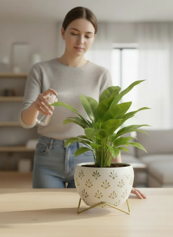 Modern_Gold_Foliage_Print_Planter_With_Gold_Metal_Stand
