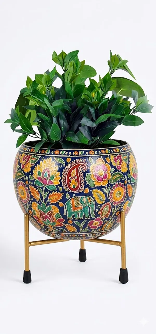 Traditional_Paisley_Floral_Print_Planter_With_Gold_Stand