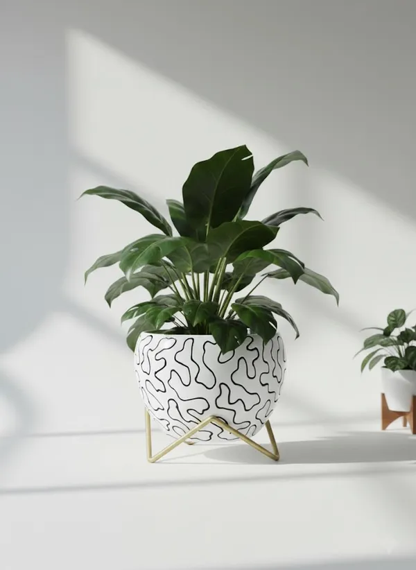 Modern_Abstract_Line_Print_Spherical_Planter_With_Gold_Stand