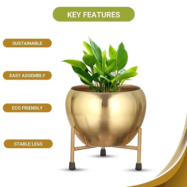Metal_Modern_Solid_Gold_Round_Planter_With_Stand