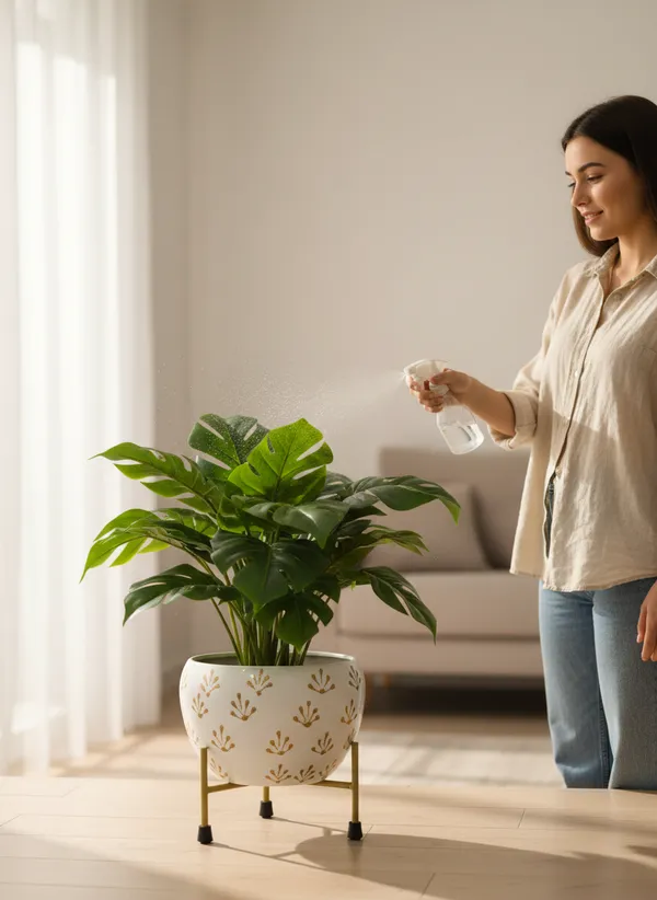 Modern_Gold_Leaf_Print_Planter_With_Gold_Metal_Stand