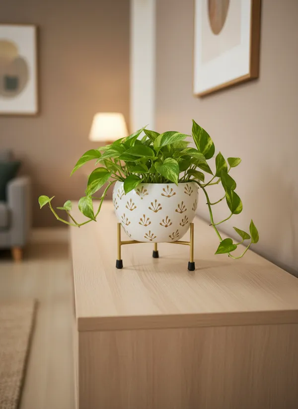 Modern_Gold_Leaf_Print_Planter_With_Gold_Metal_Stand