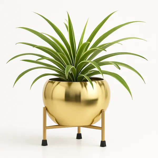 Metal_Modern_Solid_Gold_Round_Planter_With_Stand