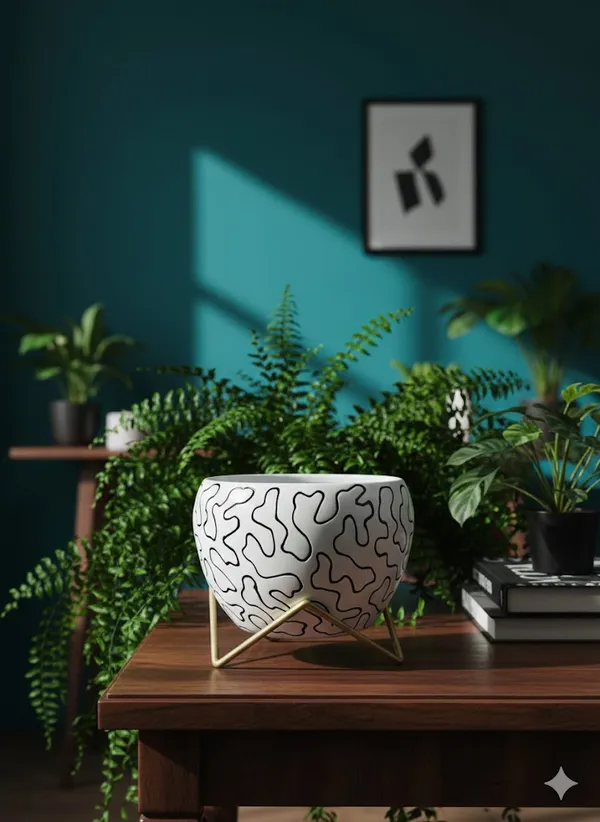 Modern_Abstract_Line_Print_Spherical_Planter_With_Gold_Stand