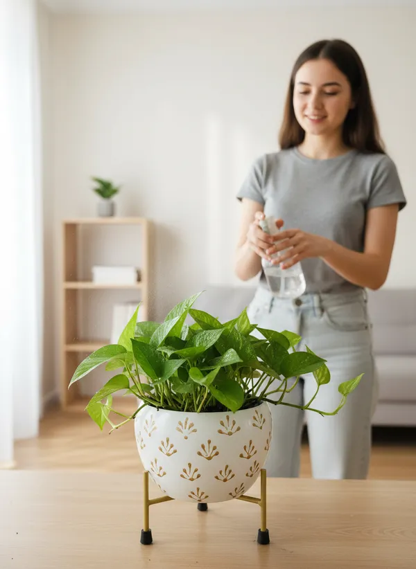 Modern_Gold_Leaf_Print_Planter_With_Gold_Metal_Stand