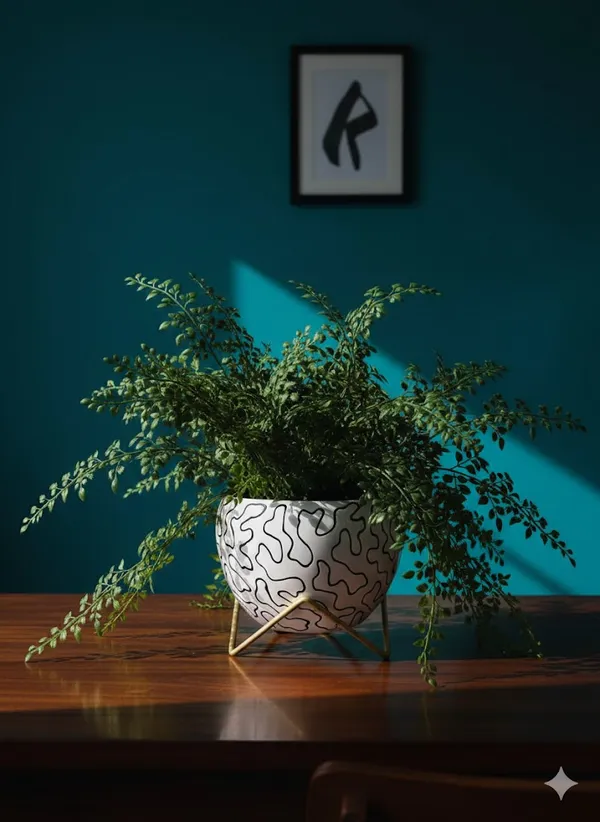Modern_Abstract_Line_Print_Spherical_Planter_With_Gold_Stand