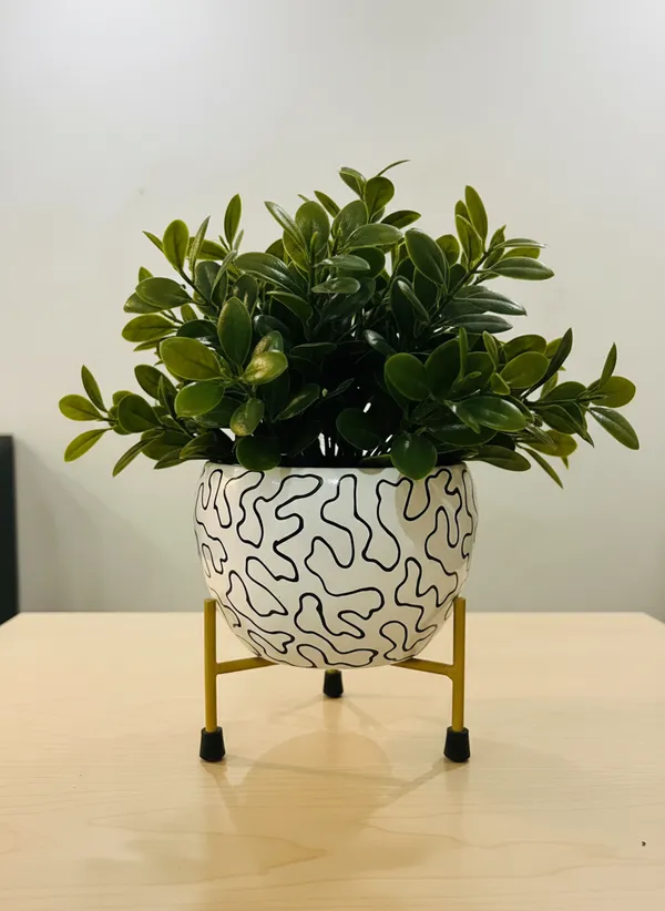 Modern_Abstract_Line_Print_Planter_With_Gold_Metal_Stand