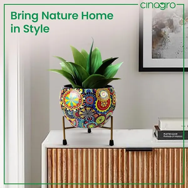 Bohemian_Floral_Mandala_Print_Planter_With_Metal_Stand