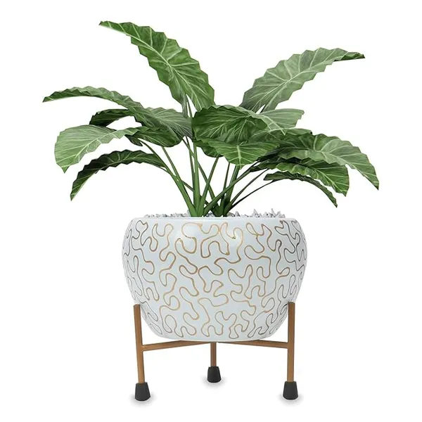 Metal_Contemporary_Abstract_Pattern_Indoor_Planter_With_Stand