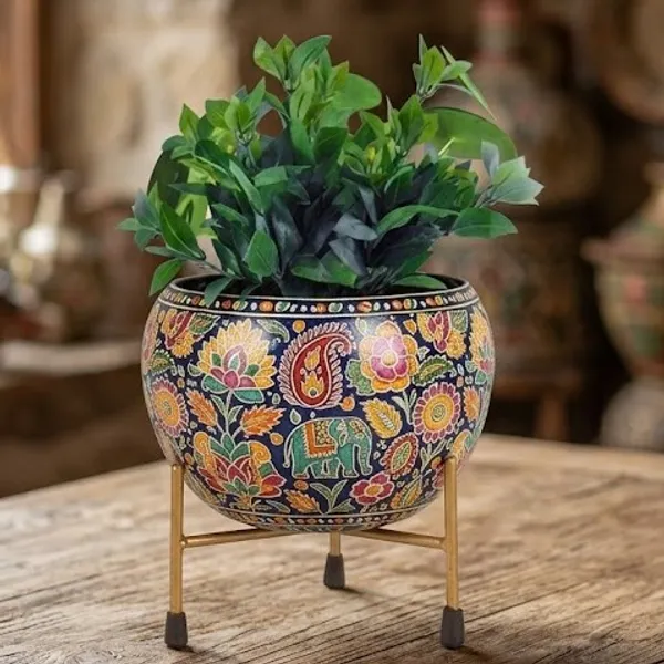 Traditional_Paisley_Floral_Print_Planter_With_Gold_Stand