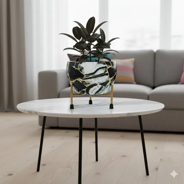 Contemporary_Marble_Print_Planter_With_Gold_Metal_Stand