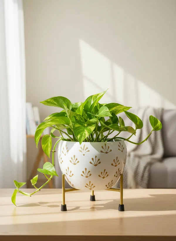 Modern_Gold_Leaf_Print_Planter_With_Gold_Metal_Stand
