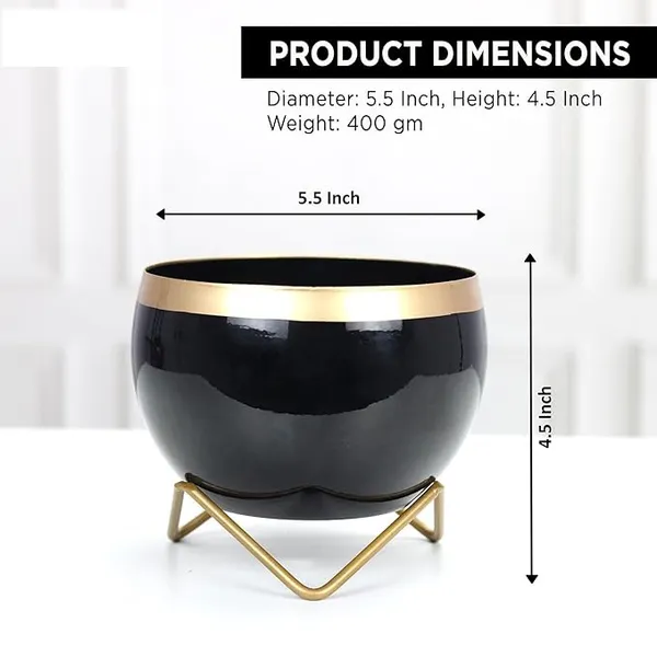 Modern_Solid_Black_Bowl_Planter_With_Gold_Metal_Stand