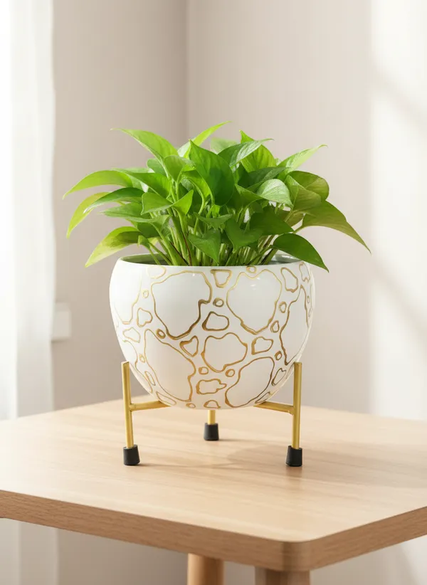 Modern_Geometric_Print_Planter_With_Gold_Metal_Stand