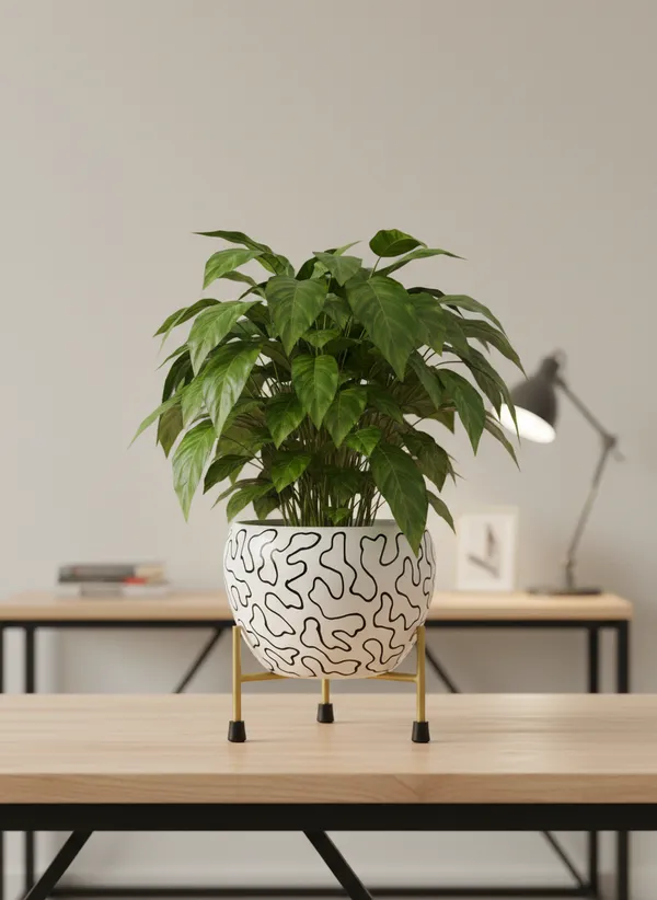 Modern_Abstract_Line_Print_Planter_With_Gold_Metal_Stand