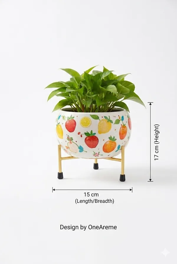 Modern_Fruit_Print_Planter_With_Gold_Metal_Stand