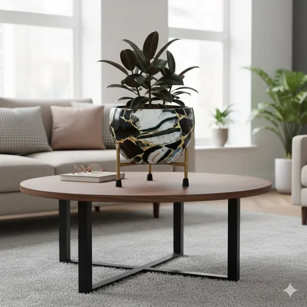 Contemporary_Marble_Print_Planter_With_Gold_Metal_Stand