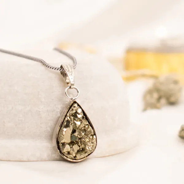 Grey_And_Silver_Raw_Pyrite_Drop_Pendant_For_Women