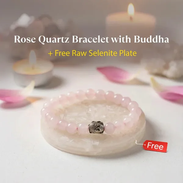Rose_Quartz_Bracelet_With_Free_Raw_Selenite_Plate