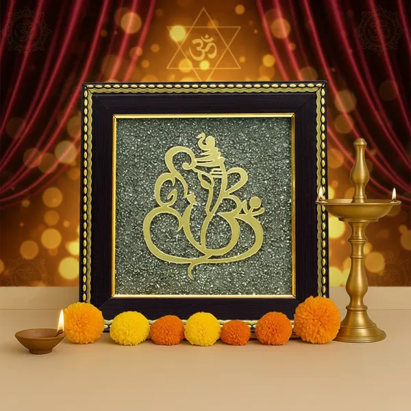 Golden_And_Grey_Ganesh_Ji_On_Raw_Pyrite_Frame_For_Unisex