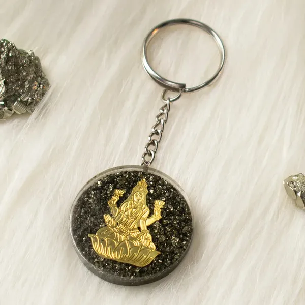 Black_And_Golden_Lakshmi_Ji_Pyrite_Keychain_For_Home_And_Office