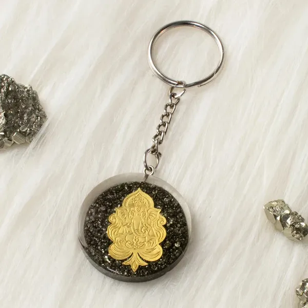 Grey_And_Golden_Ganesh_Ji_Pyrite_Keychain_For_Unisex