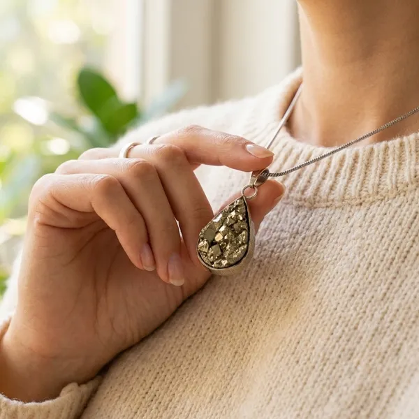 Grey_And_Silver_Raw_Pyrite_Drop_Pendant_For_Women