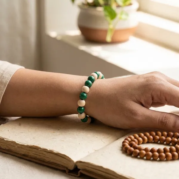 Green_And_White_Malachite_With_Tulsi_Bracelet_For_Leo_Zodiac