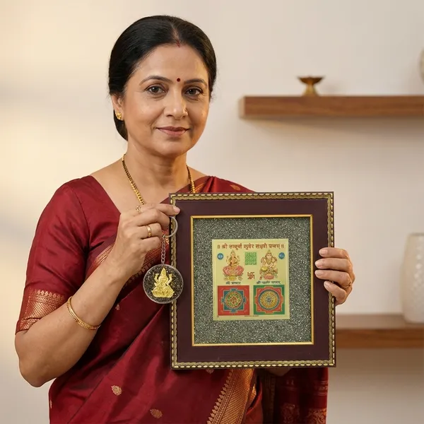 Lakshmi_Kuber_Yantra_On_Pyrite_Frame_With_Free_Lakshmi_Ji_Pyrite_Keychain_Attracts_Wealth_Brings_Prosperity