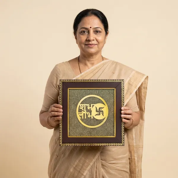 Grey_And_Golden_Shubh_Labh_On_Raw_Pyrite_Frame_For_Home_And_Office