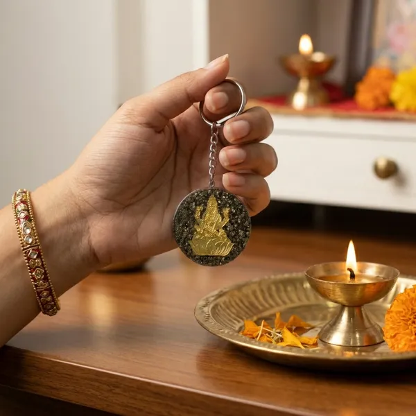 Black_And_Golden_Lakshmi_Ji_Pyrite_Keychain_For_Home_And_Office