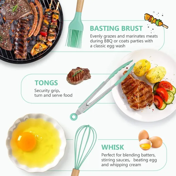 12-Piece_Silicone_Kitchen_Utensils_Set_With_Wooden_Handles__Non-Stick_Spoons,_Spatulas_And_Cookware_Tools_With_Holder