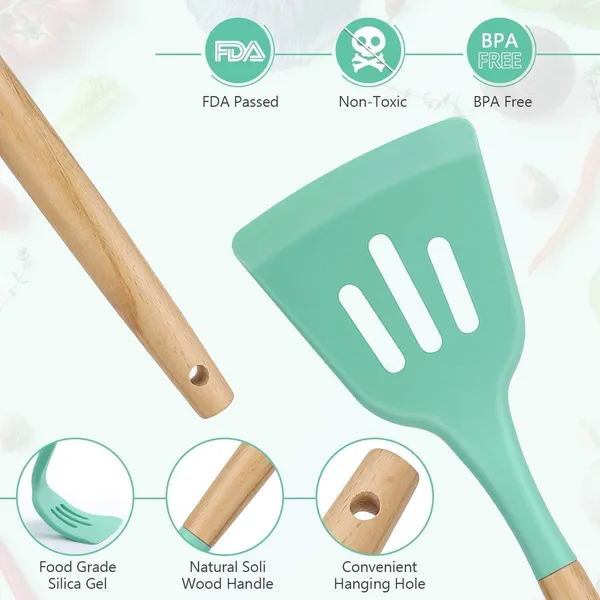 12-Piece_Silicone_Kitchen_Utensils_Set_With_Wooden_Handles__Non-Stick_Spoons,_Spatulas_And_Cookware_Tools_With_Holder